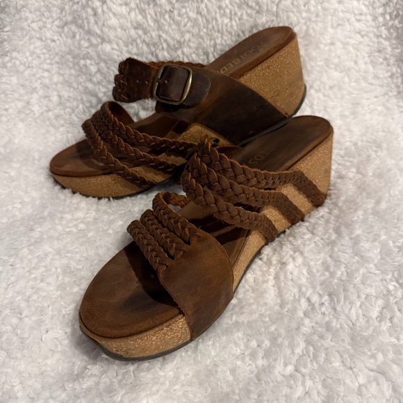 Leather Braided Platform Sandals Size 7 White Mountain Footbeds - Picture 1 of 8